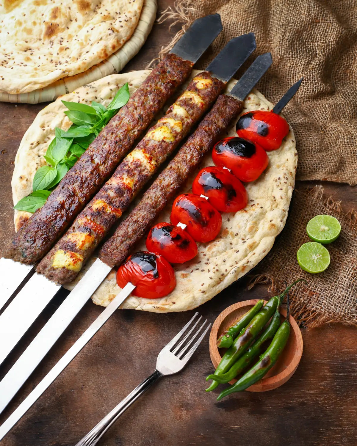 Adana-Hackspieß auf Fladenbrot